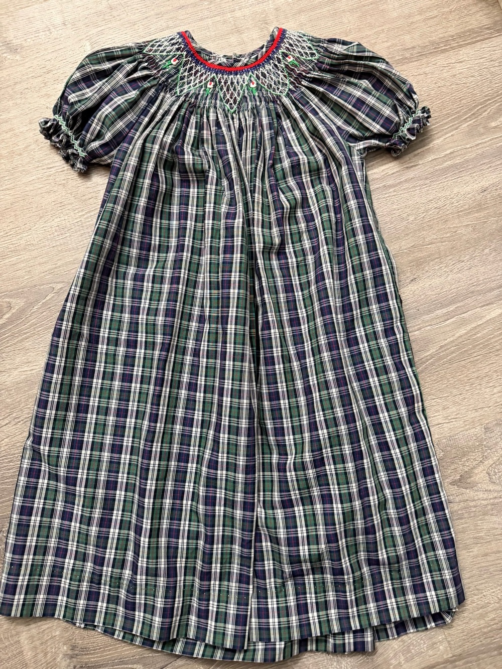 Smocked Plaid dress for Girls in Green & Navy